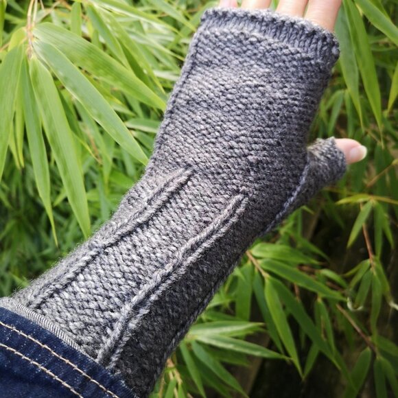 Snowflake Obsidian Inside Out Fingerless Gloves Mitten Handmade in Canada - Picture 2 of 7